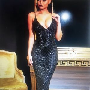 OhPolly Lady Luxe Embellished Chevron Midaxi Dress